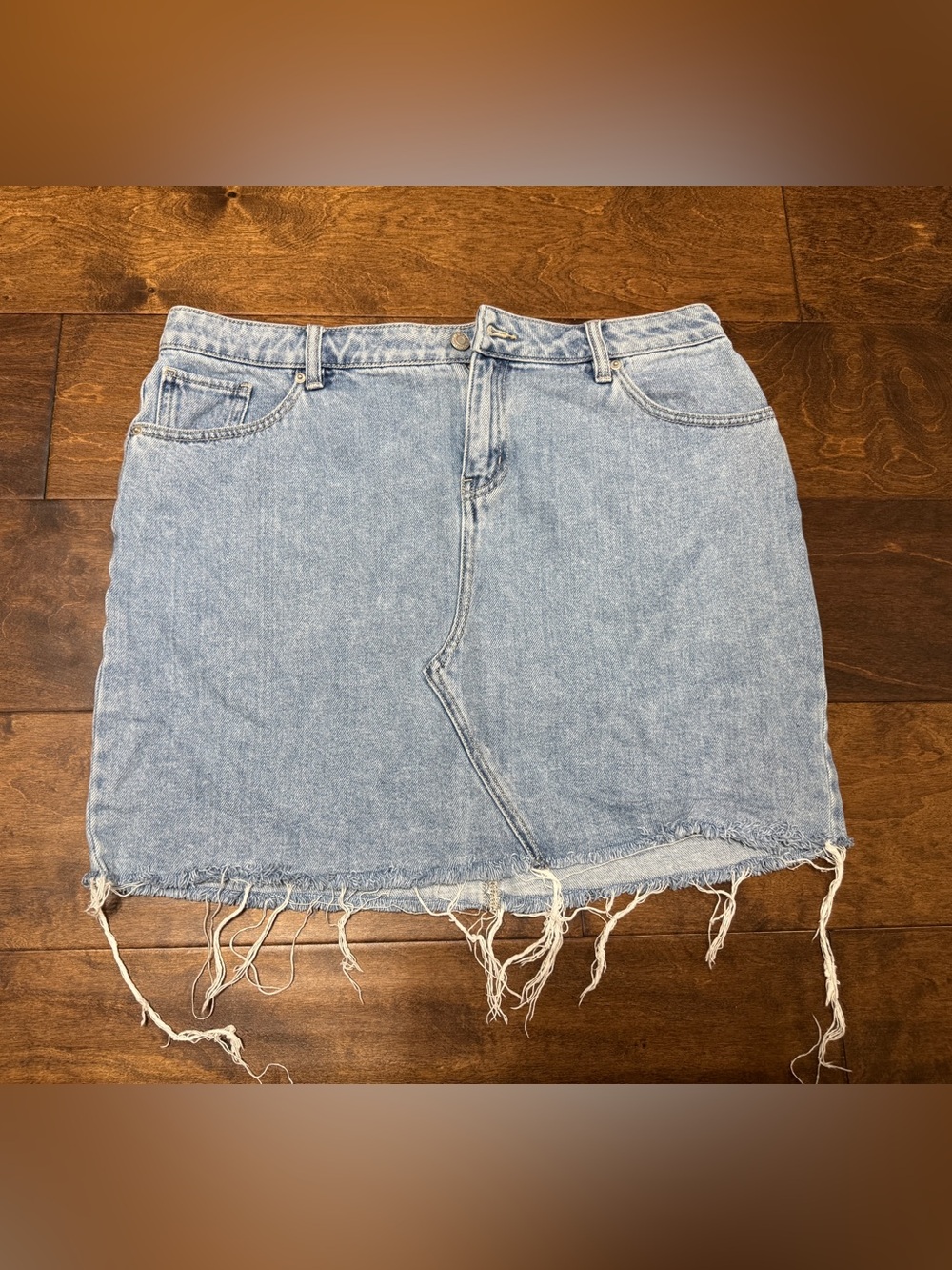 New York & Company Light Blue Distressed Denim Mini Skirt